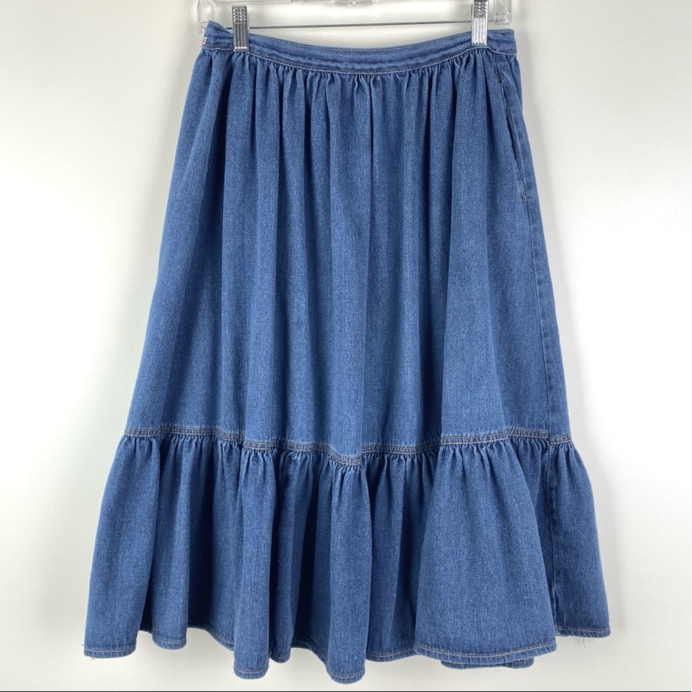 Vintage 70’s Tres Jolie tiered denim skirt with ruffle